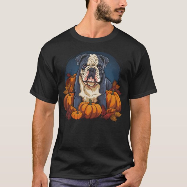 Camiseta English Bulldog Dog - Pumpkin Thanksgiving Fall Ha (Frente)