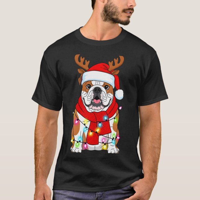 Camiseta English Bulldog Dog Tree Christmas Lights Xmas Paj (Frente)