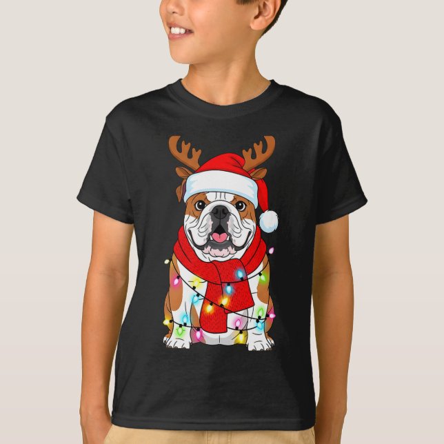 Camiseta English Bulldog Dog Tree Christmas Lights Xmas Paj (Frente)