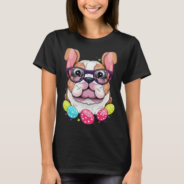 Camiseta English Bulldog Easter Bunny Dog Costume Boys Girl (Frente)
