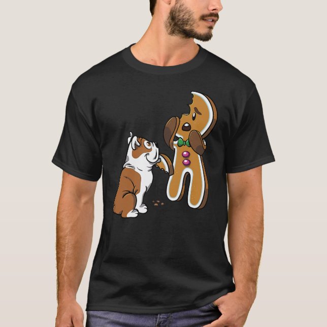 Camiseta English Bulldog Gingerbread Man Christmas Dog Shir (Frente)