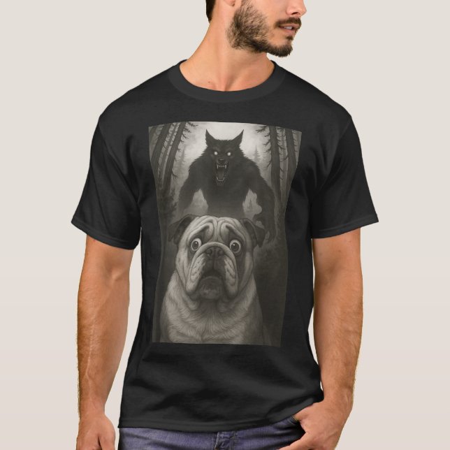 Camiseta English Bulldog Selfie With Werewolf Funny  (Frente)