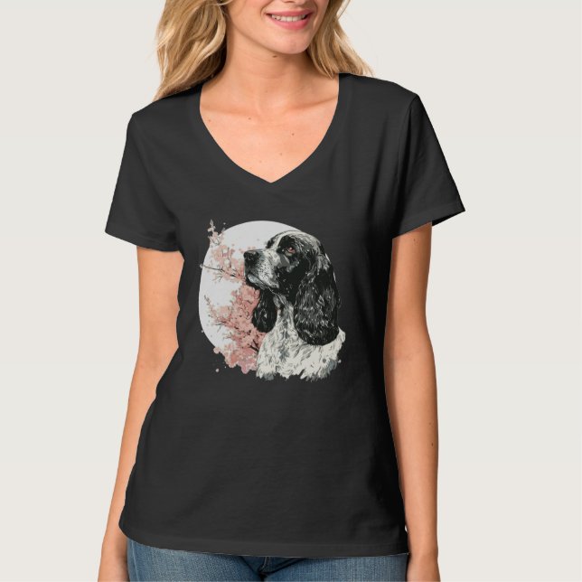 Camiseta English Cocker Spaniel Cherry Blossom Dog Japanese (Frente)