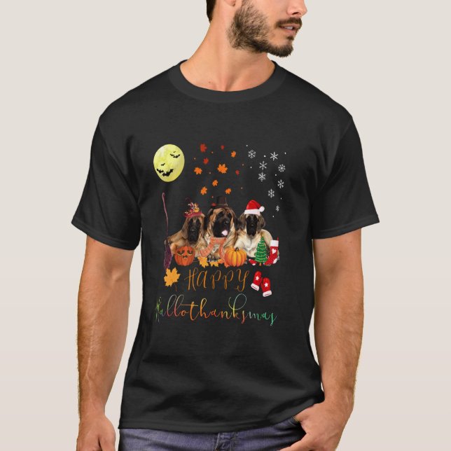 Camiseta English Mastiff Dog Happy Hallothanksmas Family Xm (Frente)