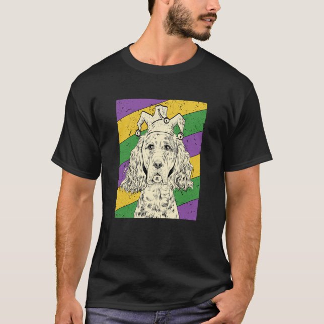 Camiseta English Setter Jester Mardi Gras Dog Mom or Dad (Frente)