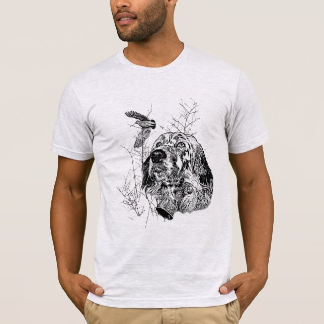 Camiseta English Setter, Woodcock caçando (Frente)