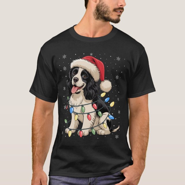 Camiseta English Springer Spaniel Dog Christmas Tree Lights (Frente)