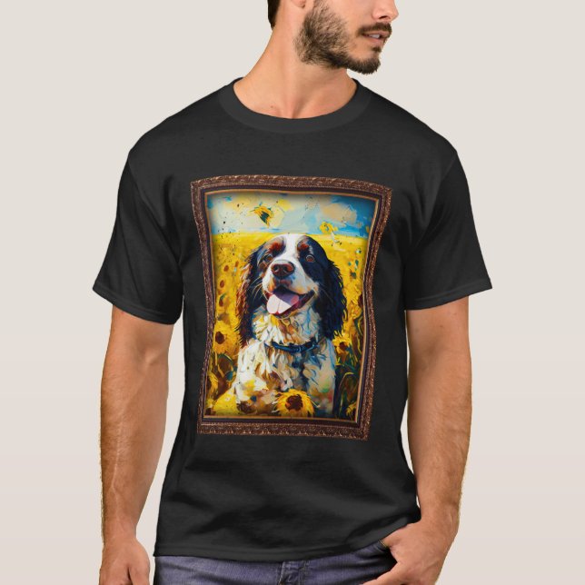 Camiseta English Springer Spaniel Painting Sunflower Flower (Frente)