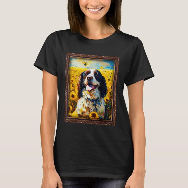 Camiseta English Springer Spaniel Painting Sunflower Flower (Frente)
