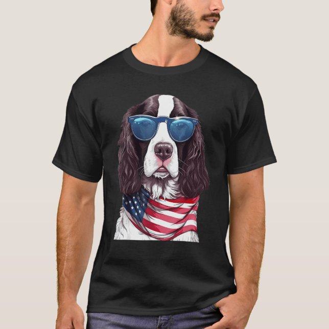 Camiseta English Springer Spaniel with USA Flag 4th of July (Frente)