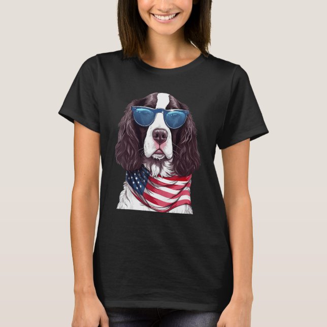 Camiseta English Springer Spaniel with USA Flag 4th of July (Frente)