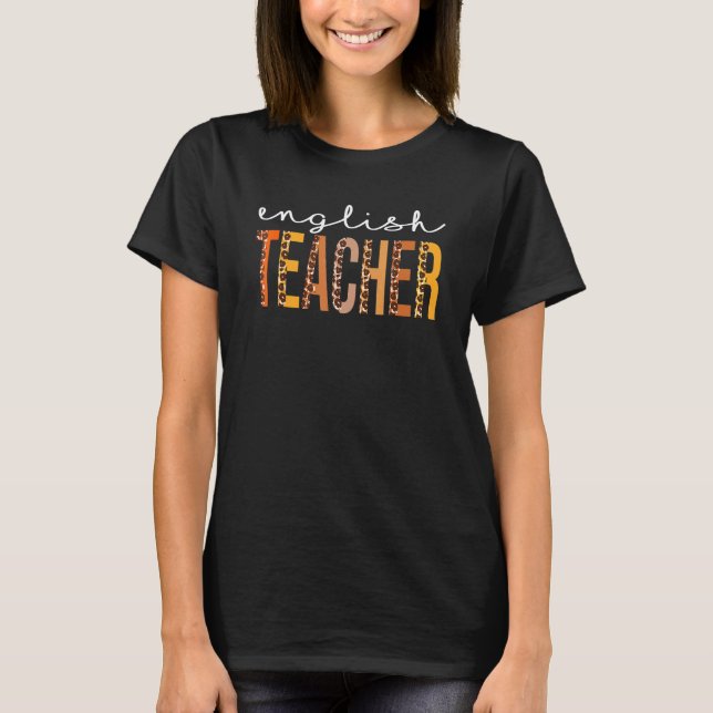 Camiseta English Teacher Leopard Squad Cute Fall Autumn Tha (Frente)