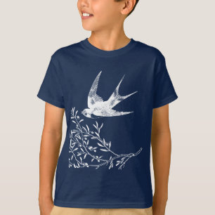 Camiseta Engolir aves voando sobre ramos de oliveira