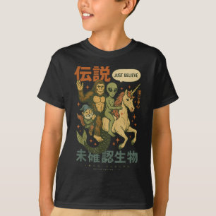 Camiseta Engraçada Alienígena Bigfoot Unicórnio Arte Japone