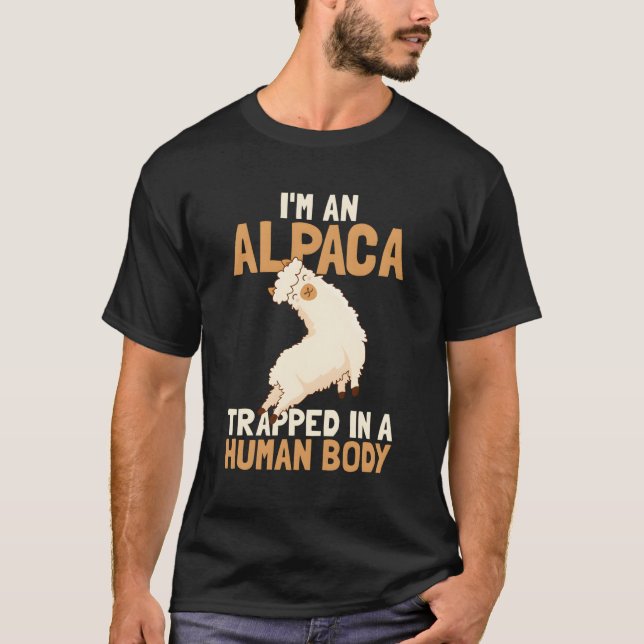 Camiseta Engraçada Alpaca Design Alpaca No Corpo Humano (Frente)