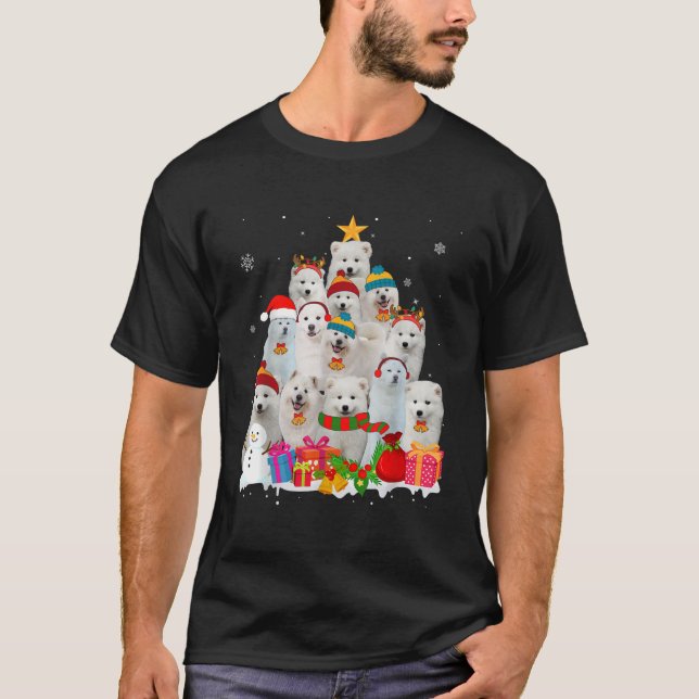 Camiseta Engraçada Árvore de Natal Samoia Pet Dog Dover Gif (Frente)