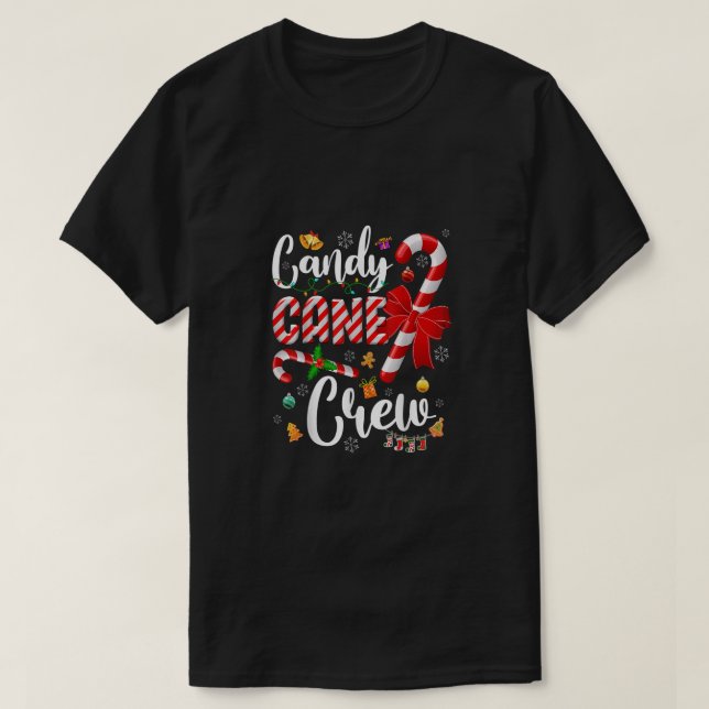 Camiseta Engraçada Candy Cane Crew Natal Doces Luz (Frente do Design)