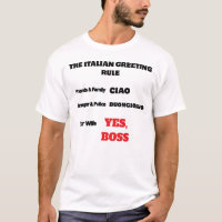 Camiseta engraçada com a regra italiana de saudaçã