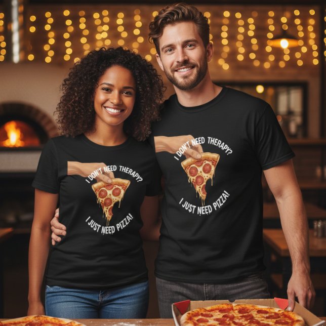 Camiseta engraçada com citação de terapia de pizza (Criador carregado)