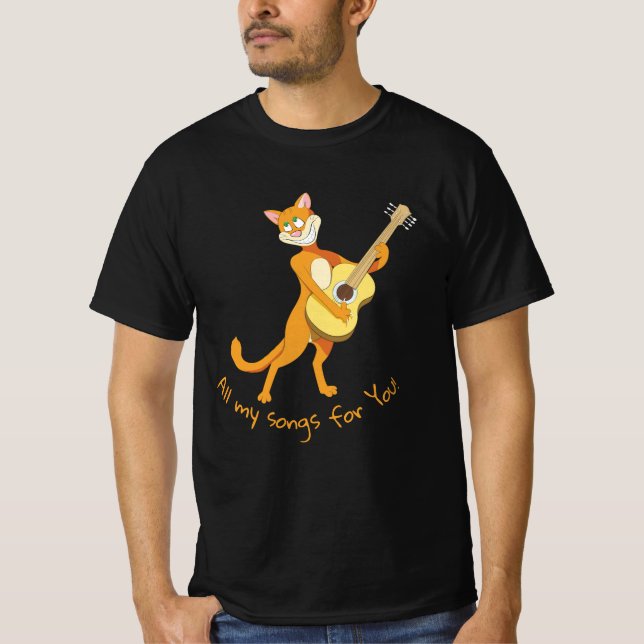 camiseta engraçada com gato cantor (Frente)