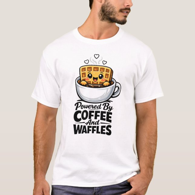Camiseta engraçada com o Poder do Café e Waffles (Frente)
