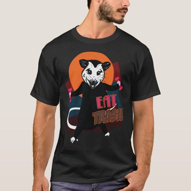 Camiseta Engraçada Coma Lixo Gráfico Possum Dumbbell Workou (Frente)