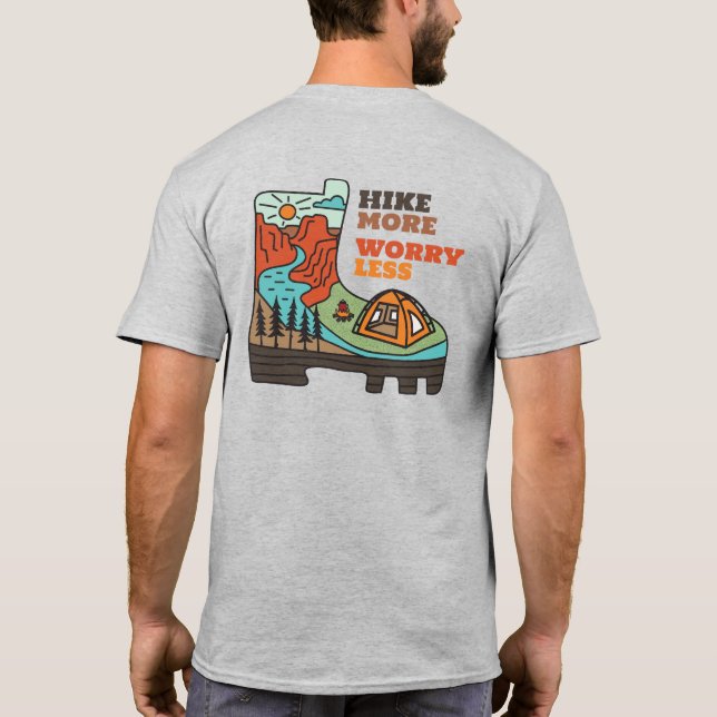 Camiseta engraçada de acampamento Hike More Worry  (Verso)