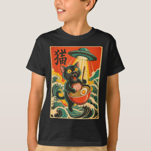 Camiseta engraçada de anime japonês Ramen de gato 