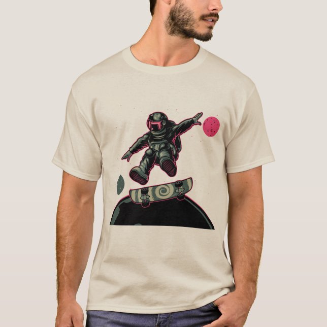 Camiseta engraçada de astronauta de skate espacial (Frente)