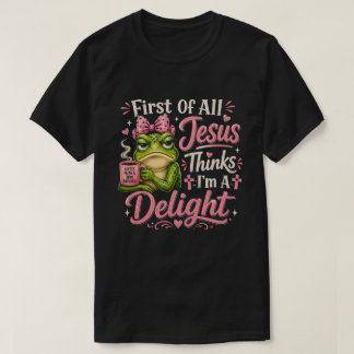 Camiseta engraçada de café e fé com sapo