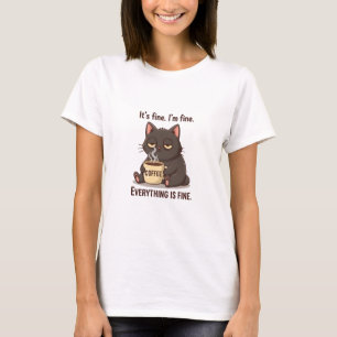 Camiseta engraçada de café para mulheres com gato