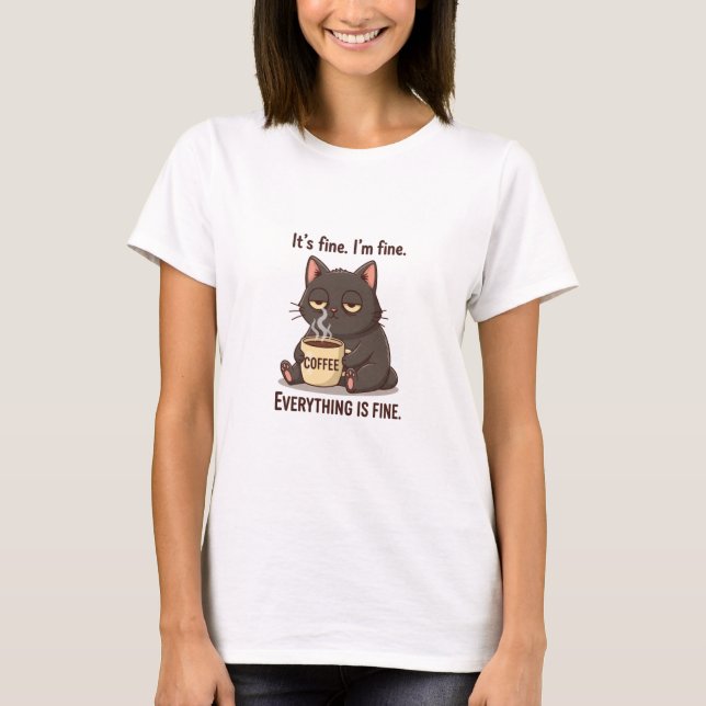 Camiseta engraçada de café para mulheres com gato  (Frente)