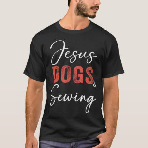 Camiseta Engraçada de Costura Jesus Cachorros e Co