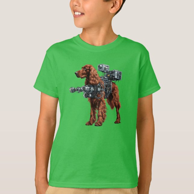 Camiseta engraçada de criança com robô Setter Irla (Frente)