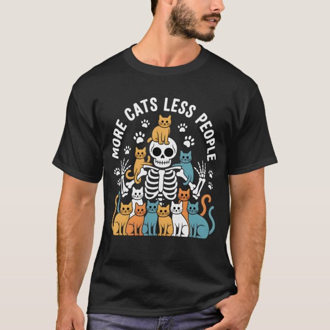 Camiseta engraçada de esqueleto e amante de gatos: (Frente)
