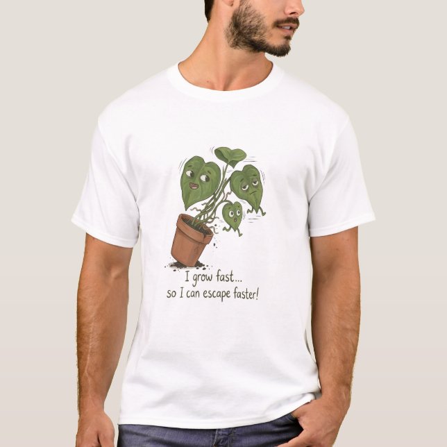 Camiseta Engraçada de Fuga de Planta (Frente)