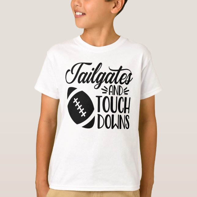Camiseta engraçada de futebol Tailgates e Touchdow (Frente)