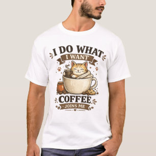 Camiseta Engraçada de Gato Amante de Café 'Faço o