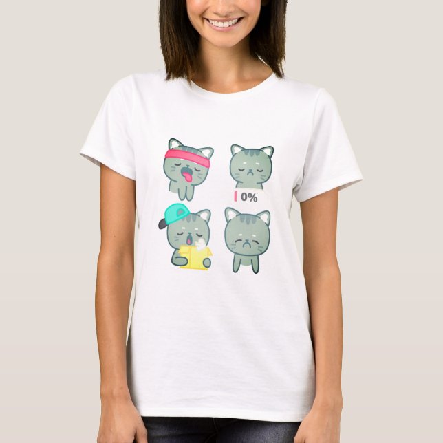 Camiseta engraçada de gato cansado com 0% de energ (Frente)