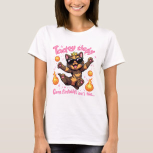 Camiseta engraçada de gato com bola de fogo mágica