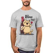 Camiseta Engraçada de Gato e Vinho - Desenho Desen