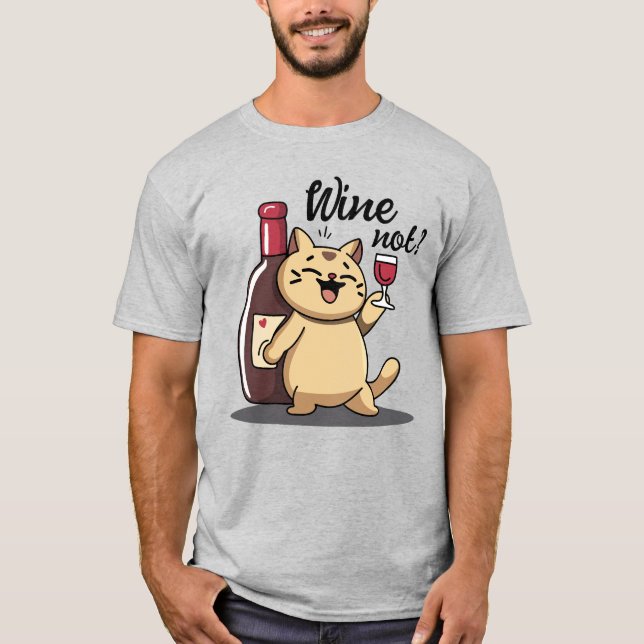 Camiseta Engraçada de Gato e Vinho - Desenho Desen (Frente)