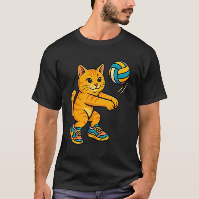 Camiseta engraçada de gato fofo jogador de volei f (Frente)