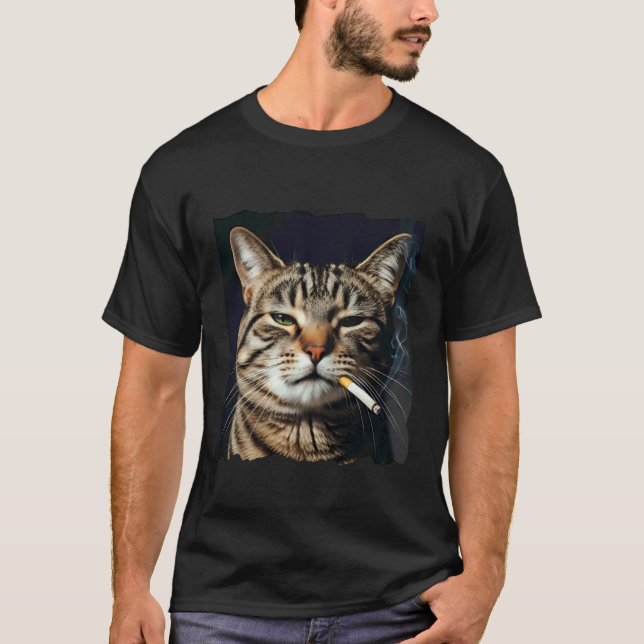 Camiseta engraçada de gato fumando meme sarcástico (Frente)