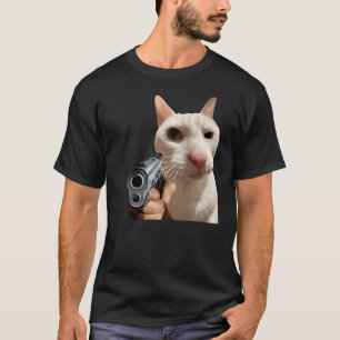 Camiseta engraçada de gato legal com arma