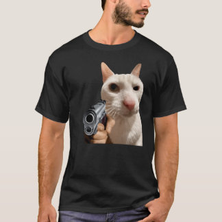 Camiseta engraçada de gato legal com arma