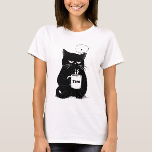 Camiseta engraçada de gato preto mal-humorado aman