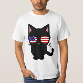 Camiseta engraçada de gato preto patriótico com óc