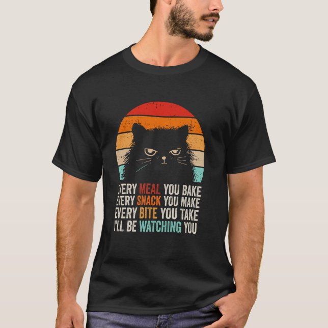 Camiseta Engraçada de Gato Retro Eu Estou Te Obser (Frente)