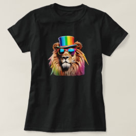 Camiseta engraçada de leão arco-íris para senhoras